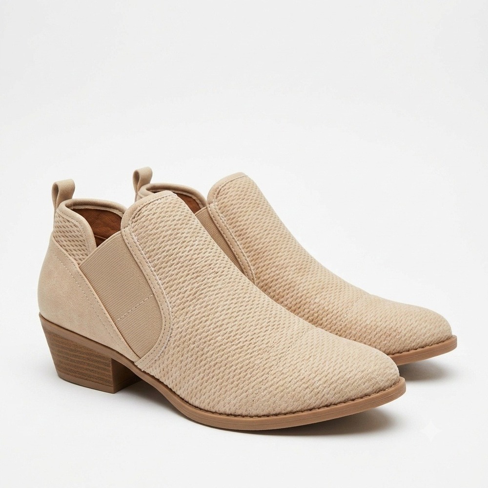 Qupid Ankle Boots Womens‎ Size 10 Tan Textured Slip On Block Heel Booties